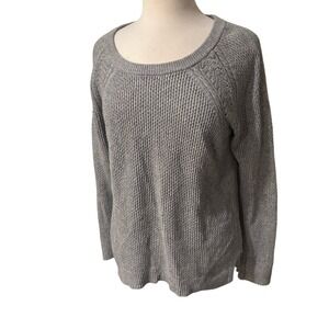 LOFT Anne Taylor Gray Crew Neck Sweater/ cable knit/ elevated basic/cotton/wool